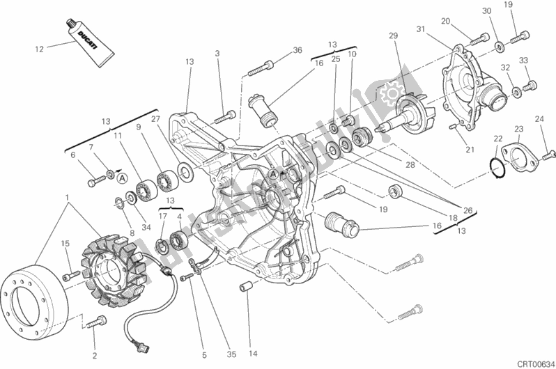 Alle onderdelen voor de Generatorafdekking - Waterpomp van de Ducati Streetfighter 848 USA 2013